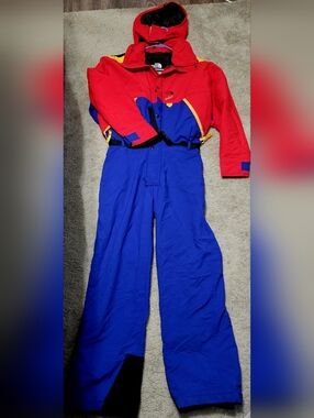 Vint. 90s The North Face Vertical GoreTex Colorblock ski suit red/blue/yellow M